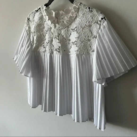 Zara Pleated Lace Top Blouse Babydoll Semi Cropped B - Picture 3 of 13